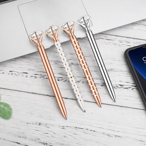 PASISIBICK 16 Pcs Big Diamond Pens, Bling Wedding Crystal Metal Ballpoint Pens with Black Ink (4 Mixed Colors)