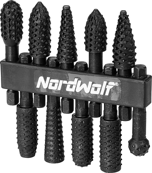 10-Piece Rotary Burr Wood Carving Rasp Files Set, 1/4" Hex Shank for Wood & Rubber Deburring and Shaping