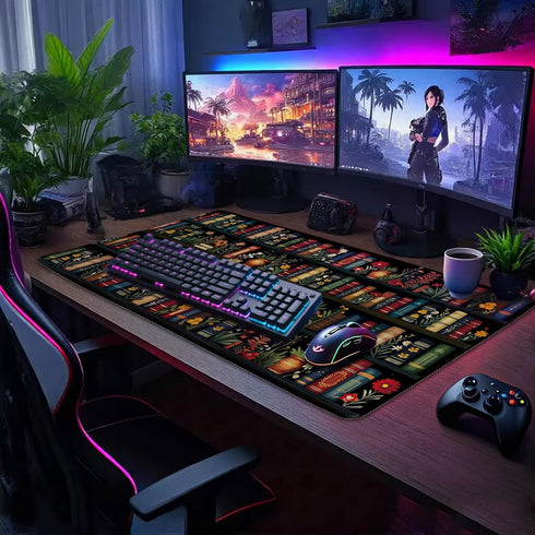 Mcapirivo 31.5"x15.7" Vintage Library Bookshelf Large Gaming Mouse Pad Flower XXL Desk Mat, Non-Slip Rubber Base