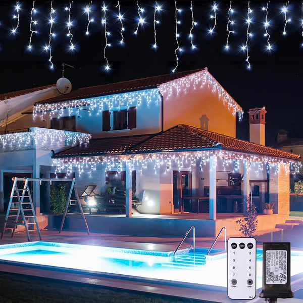 JMEXSUSS 400 LED White Christmas Icicle Lights, 38.8ft Connectable Icicle Lights for