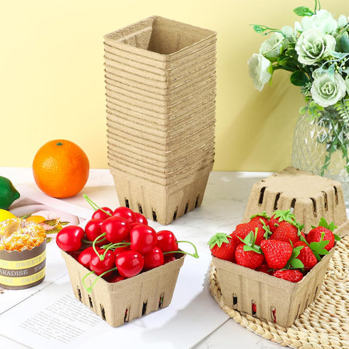 Fairooth 50 Pack Natural Pulp Fiber Berry Basket Small Strawberry Basket Molded Berry Baskets Produce Vented Container