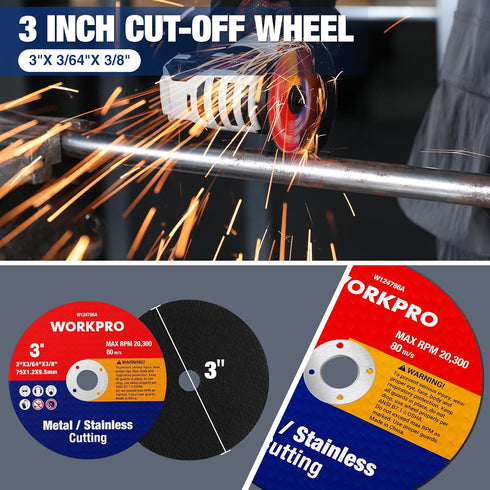 WORKPRO 20-Pack Cut-Off Wheels, 3 X 3/8-inch Metal&Stainless Steel Cutting Wheel, Thin Metal Cutting Disc for Angle Grinder