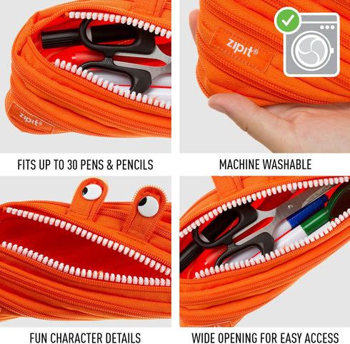 ZIPIT Monster Large Pencil Case for Boys - Pencil Pouch for School, College & Office (Orange)