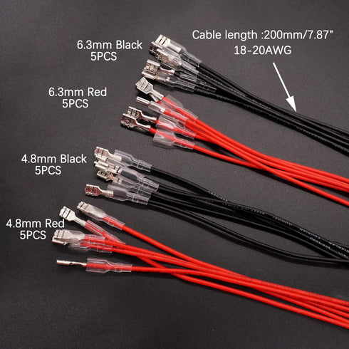 Twidec 20Pcs Female Spade Crimp Terminal Kit, 4.8mm & 6.3mm, Red + Black Insulating Sleeve Quick Splice