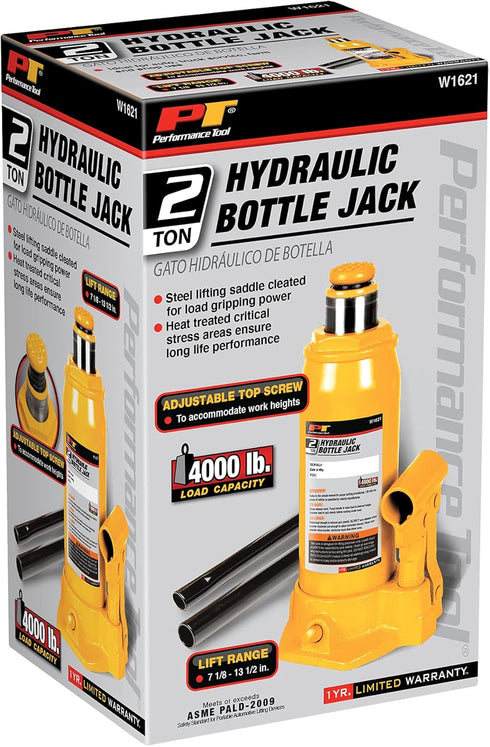 Performance Tool W1621 2-Ton (4,000 lbs.) Heavy Duty Hydraulic Bottle Jack, Yellow