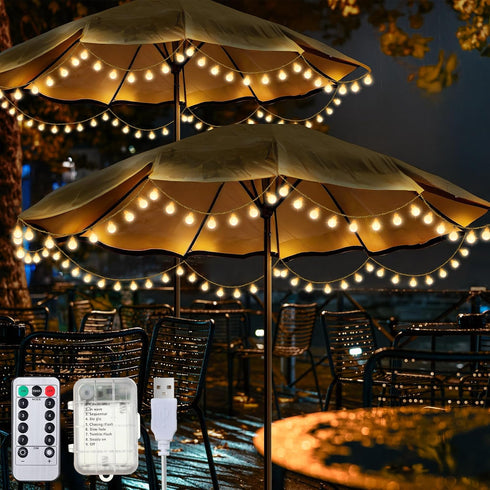 2 Pack 32 Feet Patio Umbrella Lights, 8 Lighting Modes LED String