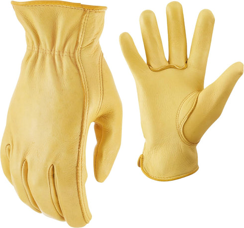 AWP Grain Leather Deerskin Work Gloves - Large Tan for Men and Women