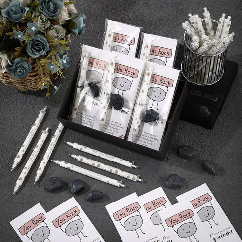 Sinload 36 Sets 0.7mm Inspirational You Rock Graduation Gifts Bulk Mechanical Pencil with Resin Smile Rock Stone Thank