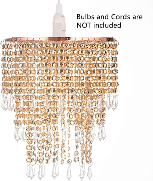 8.7 inches, 3 Waneway Acrylic Chandelier Shade, Ceiling Light Shade Beaded Pendant Lampshade with Crystal Beads