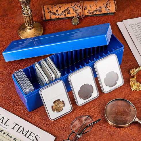 Ettonsun Plastic Coin Storage Box Case for 20 Slab Coin Holders, Fits PCGS NGC PCCB PMGab, Blue