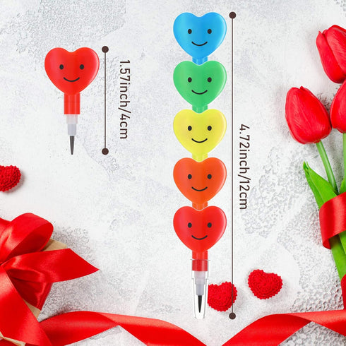 Zonon 36 Pieces Valentine Pencils, Stackable Heart Pencils, Colorful Plastic Stacking Heart Pencil for Kids
