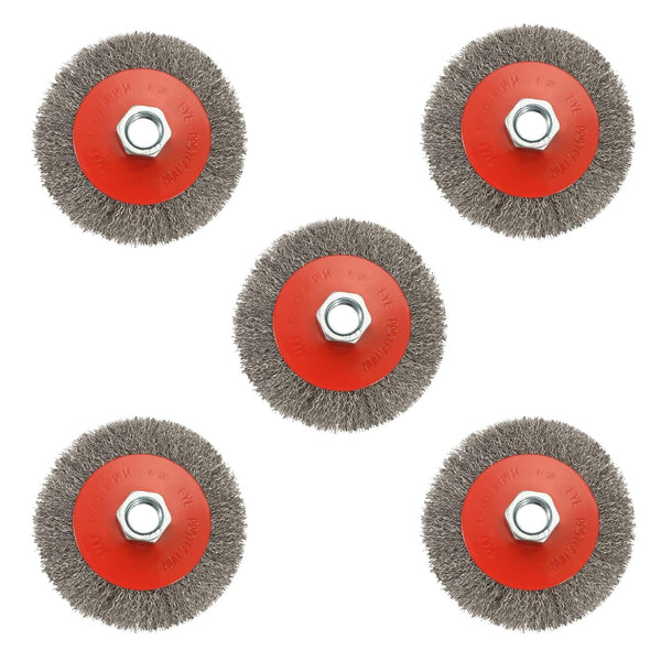 5 Pack Coarse Crimped Wire Wheel Brush for Angle Grinder - 4 Inch, 5/8 Inch-11 Arbor, Light Duty Conditioning