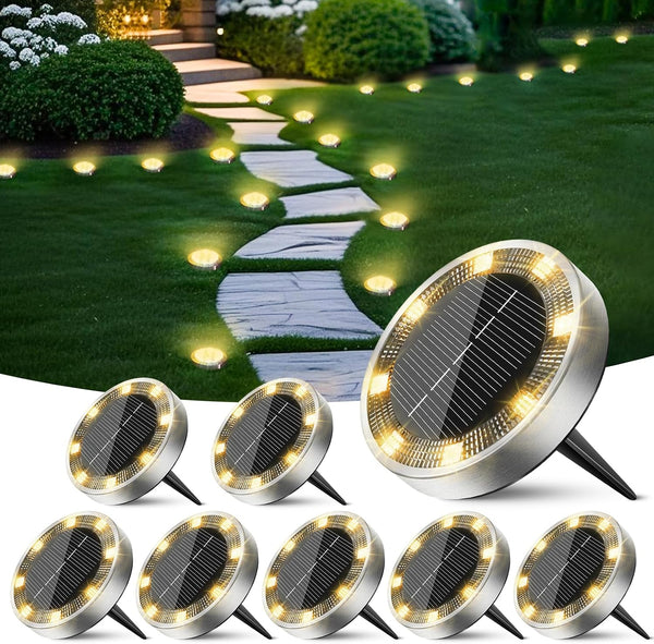 Peasur Solar Ground Lights Outdoor, 8 Pack Flat Solar Powered Disc Lights,