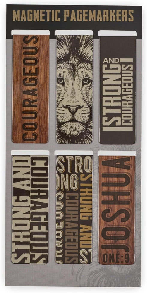Christian Art Gifts Magnetic Scripture Bookmark/Pagemarker Set for Men: Strong & Courageous