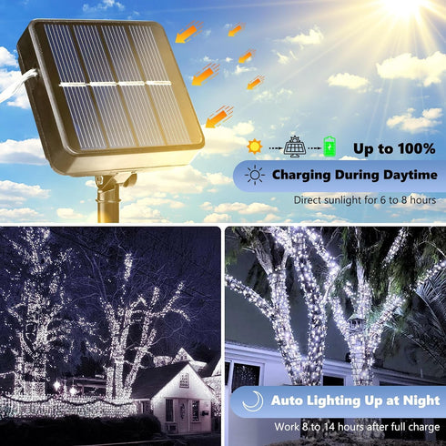 4-Pack 104FT 320LED 8 Joomer Solar Fairy Lights, Total Solar String Lights Outdoor Waterproof Lighting Modes for Patio