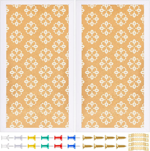 Sintuff 2 Pcs Framed Bulletin Board, Long Decorative Cork Board for Walls, Floral Print Vision Board