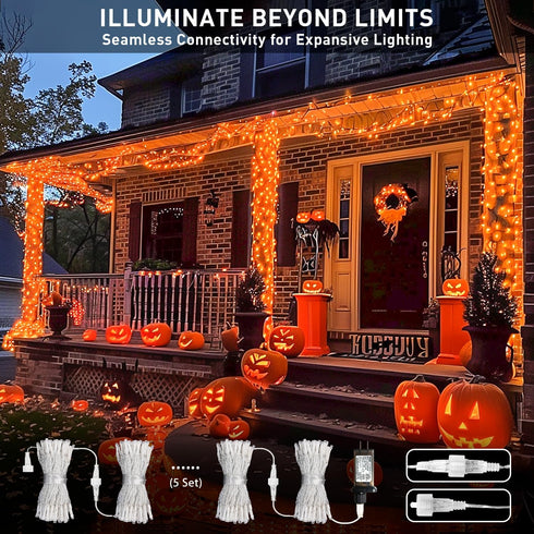 150 8 JMEXSUSS LED Orange Halloween Lights Indoor Outdoor, Connectable Christmas String Lights Indoor Plug in, Modes
