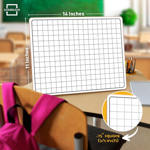 SCRIBBLEDO 11”x14” Large Graph Dry Erase Board with Double-Sided .75” Cells for Home School Classroom Use