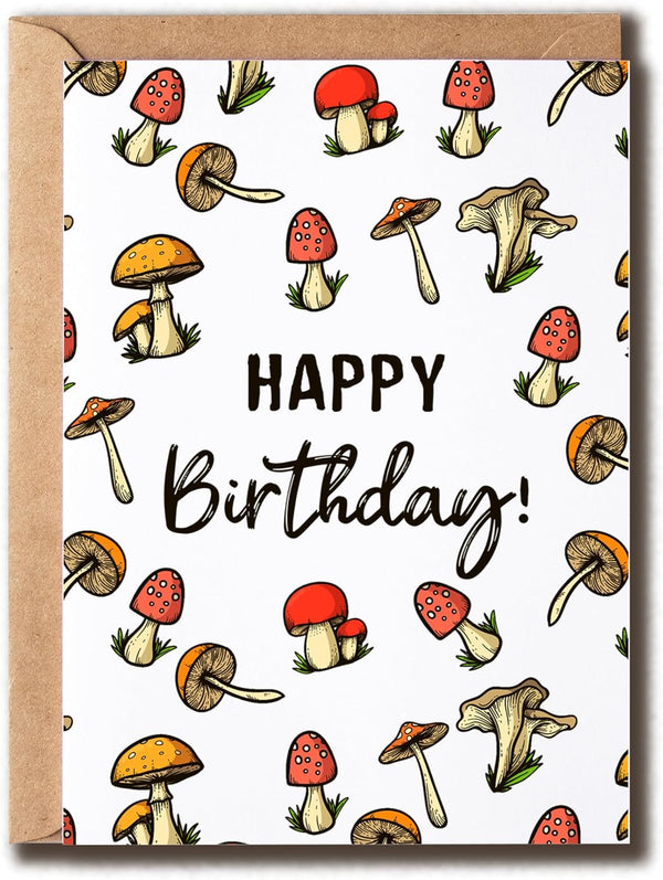 GoGiDesigns Mushroom Birthday Card - Birthday Greeting Card - Cute Mushroom Card -