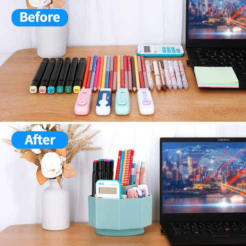LETURE Desk Organizer, 360-Degree Rotating Pen Holder with 5 Compartments for Home Office Storage
