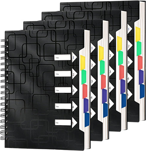 CAGIE 5 Subject Spiral Notebooks Set of 4, 240 Pages A5 Small Notebook with Dividers for School