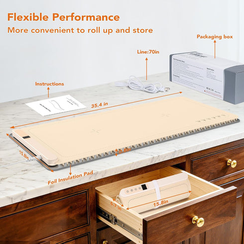 35"x16", 3S 8 12 Warming Mat for Food, XXL Electric Warming Tray for Parties Buffet, Graphene Rapid Full-Surface