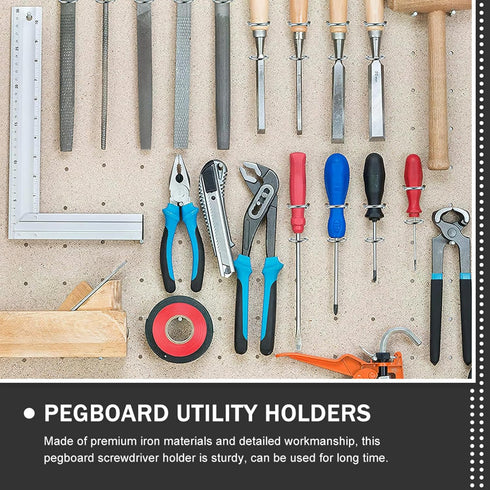 SHINEOFI 5pcs Iron Pegboard Screwdriver Holders Rack Utility Hooks for Garage Workbench Storage Easy Installation Tool
