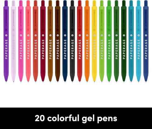 PAPERAGE Gel Pens With Retractable Medium Point (0.7mm), 20 Pack Colored Gel Pens, Assorted Colors, Smooth Writing Pens For Journals, Notebooks, Note Pads, Drawing, Office & School Supplies