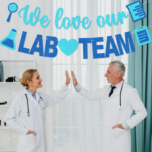 POSLIUE We Love Our LAB Team Banner - NO DIY Medical Laboratory Professional Week Decorations LAB Week Party Supplies