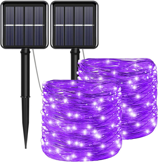YAOZHOU Solar Christmas Halloween String Lights Purple Outdoor Waterproof 2Pack Total 200Led