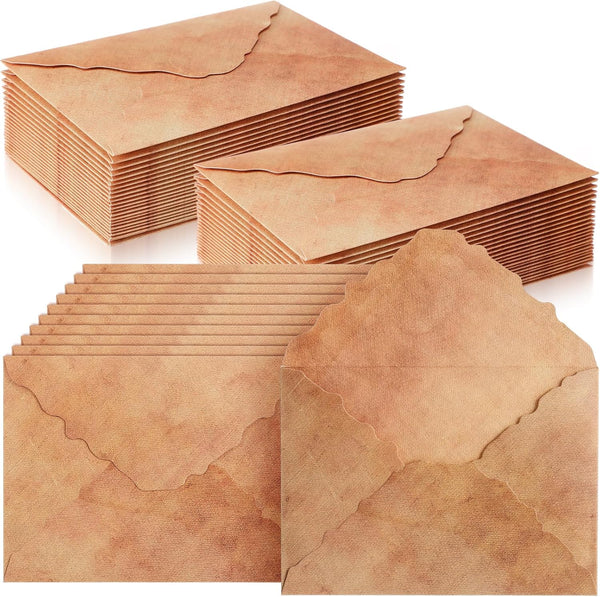 Seajan 100 Pcs Deckle Edge Decorative Vintage Envelopes, 200 GSM Thick Cotton Watercolor Paper for Craft Announcement