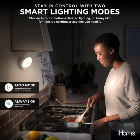 360 4000K iHome Rotating Motion Sensor Puck Light, Auto Mode & Always On Mode, Magnetic Detachable Base, Warm Glow