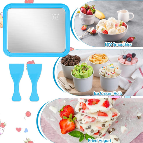 1+2PCS 2 Frozen Instant Ice Cream Maker, Food Grade Rolled Ice Cream Maker Machine with Shovel, Instant Cold Plate