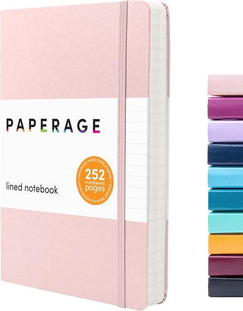 PAPERAGE Lined Journal Notebook, Blush, 252 Pages, Medium 5.7 x 8 inches, 100 GSM Thick Paper, Hardcover