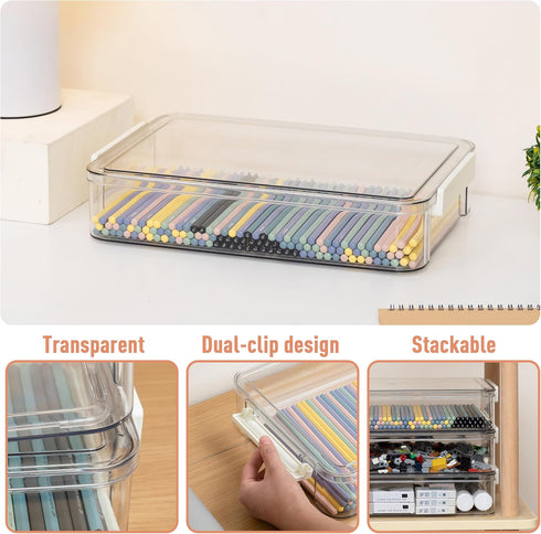 Citylife 2 PCS 6Qt Plastic Storage Bins with Lids and Latches, Clear Stackable File Box for Organizing Supplies