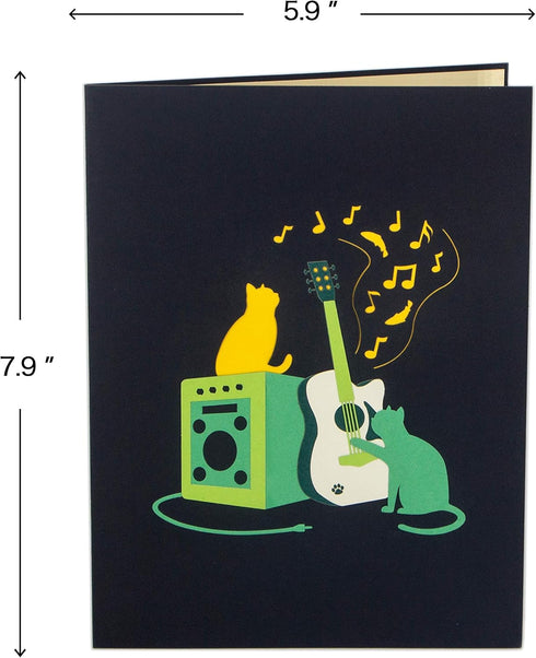 Ribbli Guitar and Cat 3D Handmade Pop Up Card for Birthday, Father's Day, Cat Birthday Cards for Guitar Lovers