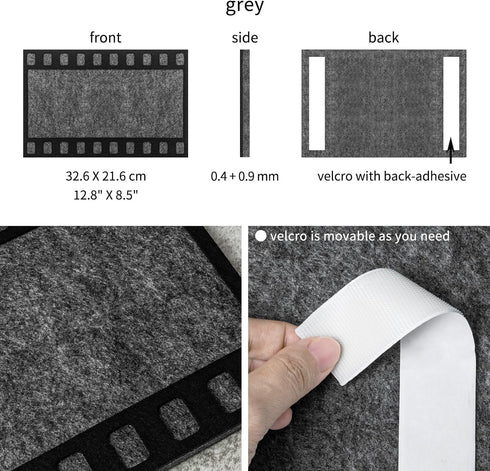 Filmstrip Felt Bulletin Board Self-adhesive Memo Display Pad for Wall - 32.6x21.6cm/13x8.5in with Pins