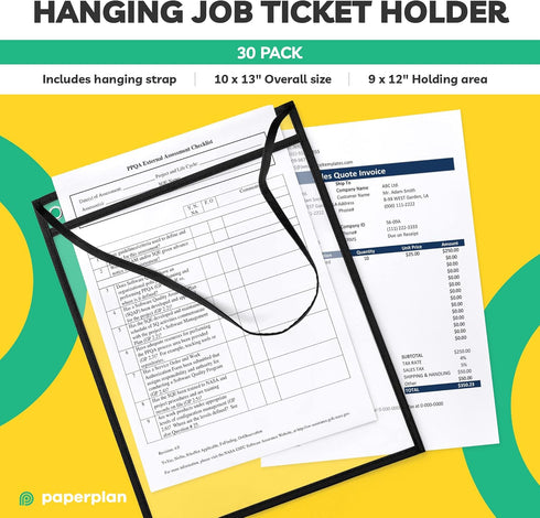 Enjoy Premium 30 Pack Hanging Job Ticket Holders 9x12 - Strong, Reusable Sleeves for Lasting Organization
