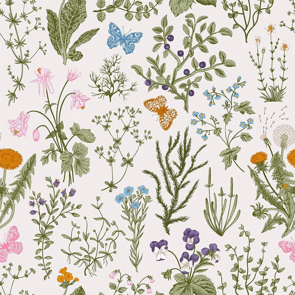 VEELIKE Wildflowers Floral Peel and Stick Wallpaper Vintage Herbs Floral Wallpaper for