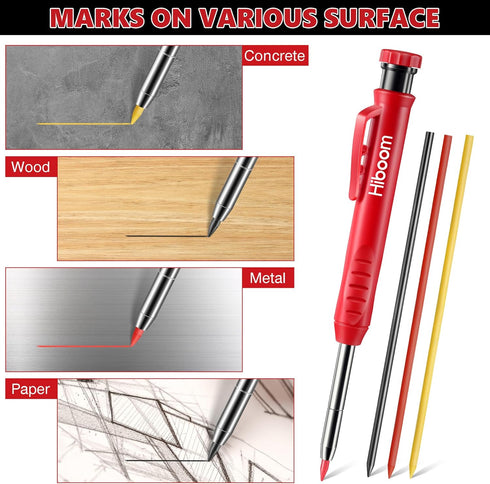 Hiboom 2 Pcs Carpenter Mechanical Pencils Marker: 18 Pcs Refills with Built-in Sharpener for Woodworking