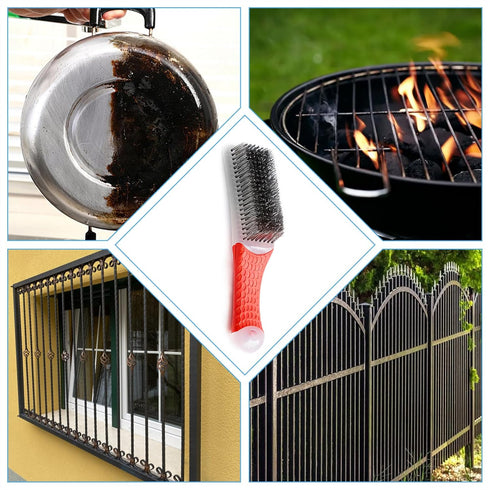huoflame 1 PCE White Steel Brushes Heavy Duty Carbon Steel and Stainless Steel Wire Scratch Brush with Rubber Ergonomic