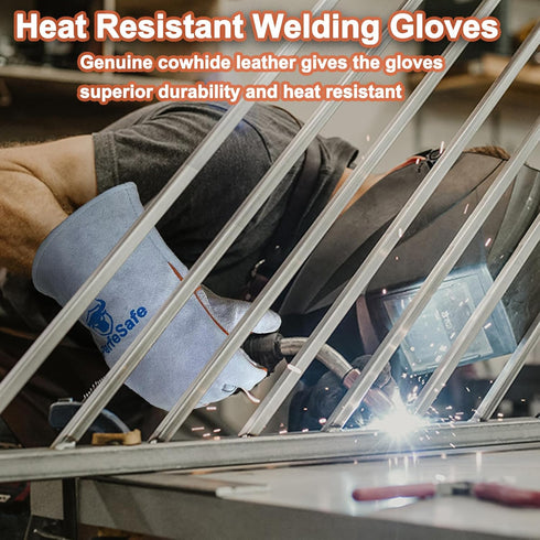Welding Gloves 16 Inches - Heat Fire Resistant Leather Mitts for Tig/Mig/Stick and BBQ