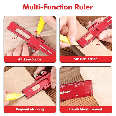 DRAXZOR 3PCS Set, Inch (6", 8", 12") Woodworking Ruler Precision Pocket Ruler with Adjustable Slide Stop, Aluminum