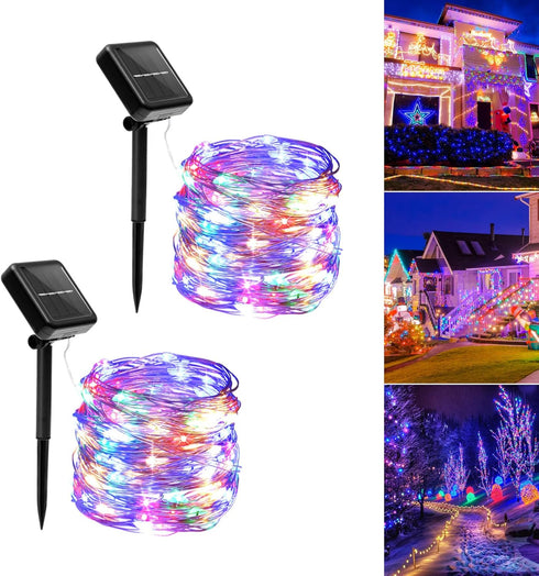 Galavasen Extra-Long Solar Fairy Lights Outdoor Waterproof, 2 Pack 112Ft 300LED 8 Modes