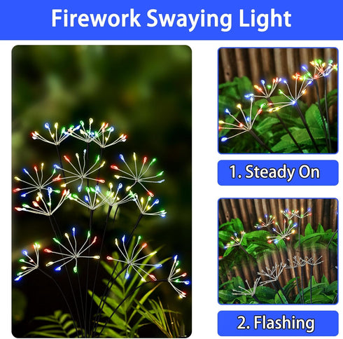 Solar Garden Lights Outdoor Waterproof, 2 Pack Twinkling Solar Firework Lights 16 Heads 160 LED with 2 Modes, Solar Powered Decorative Swaying Lights for Outside Patio, Garden Decor, Multi-Color by YaaFen