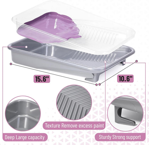 9 Inch 17 4" 9" 4" 9", Bates- Paint Roller Kit, pcs, Plastic Paint Tray, Clear Disposable Tray Liners, & Roller Frame