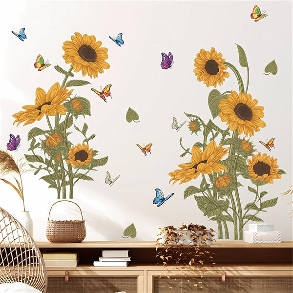 Vintage Sunflower Bouquet Wall Stickers, sacinora Floral Art Plants Wall Decals Removable