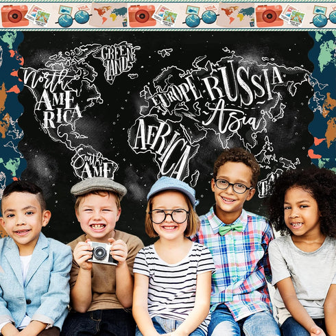 Whaline 70.8ft Travel The Map Bulletin Board Borders, Self-Adhesive World Map Trim for Classroom Decor