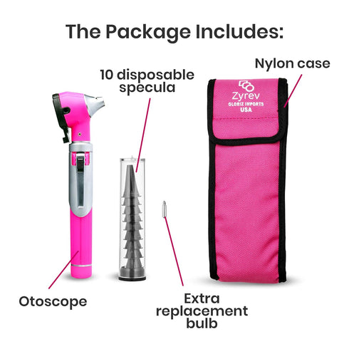Zyrev ZetaLife Otoscope - Ear Scope with Light, Pocket Size Ear-Infection Detector (Pink Color)