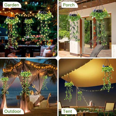 MEYCEMT Summer, 2 Pack 66 IP65 8-12 Solar Hanging Garden Lights for Spring LEDs Realistic Flower Vine Fairy String